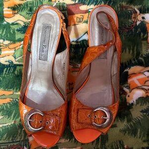 Orange Peep-Toe Heels